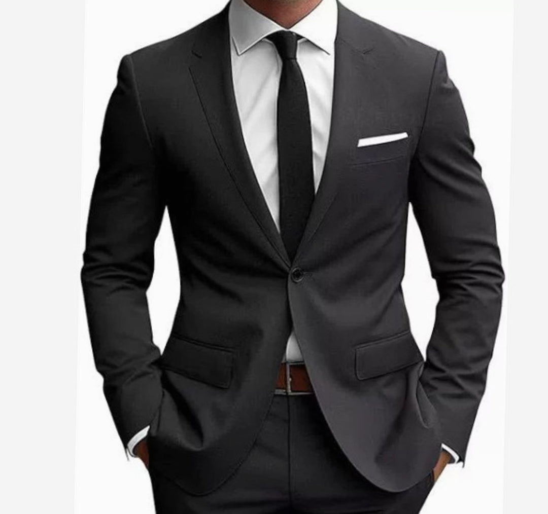 Herren Eleganter Slim Fit Anzug Zweiteiliger Frühjahrs Businessanzug - Schwarz
