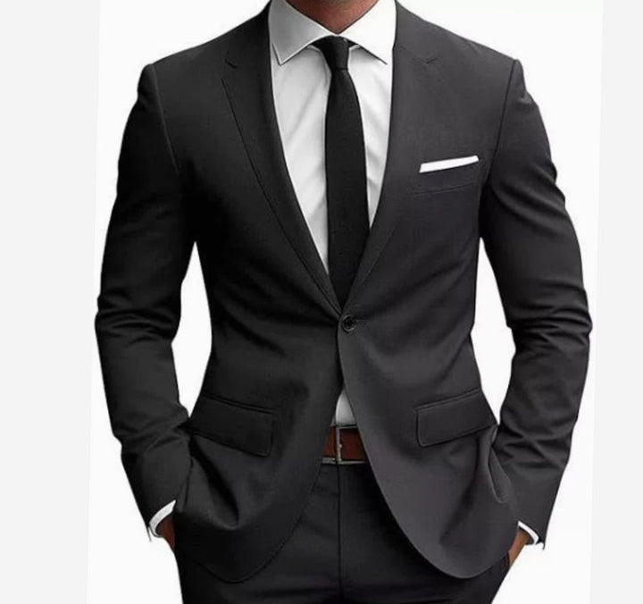 Herren Eleganter Slim Fit Anzug Zweiteiliger Frühjahrs Businessanzug - Schwarz