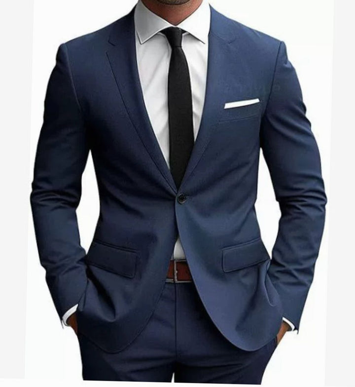 Herren Eleganter Slim Fit Anzug Zweiteiliger Frühjahrs Businessanzug - Marineblau