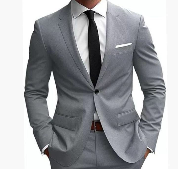 Herren Eleganter Slim Fit Anzug Zweiteiliger Frühjahrs Businessanzug - Grau