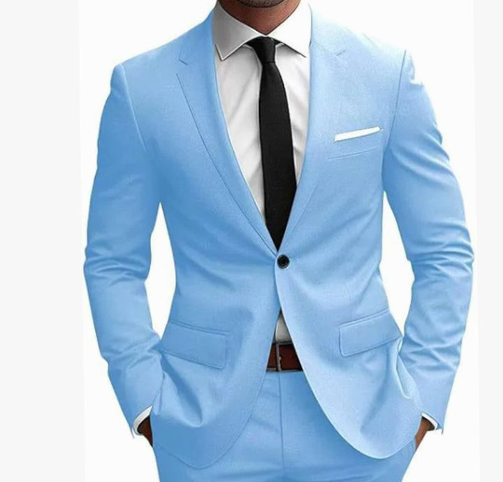 Herren Eleganter Slim Fit Anzug Zweiteiliger Frühjahrs Businessanzug - Hellblau