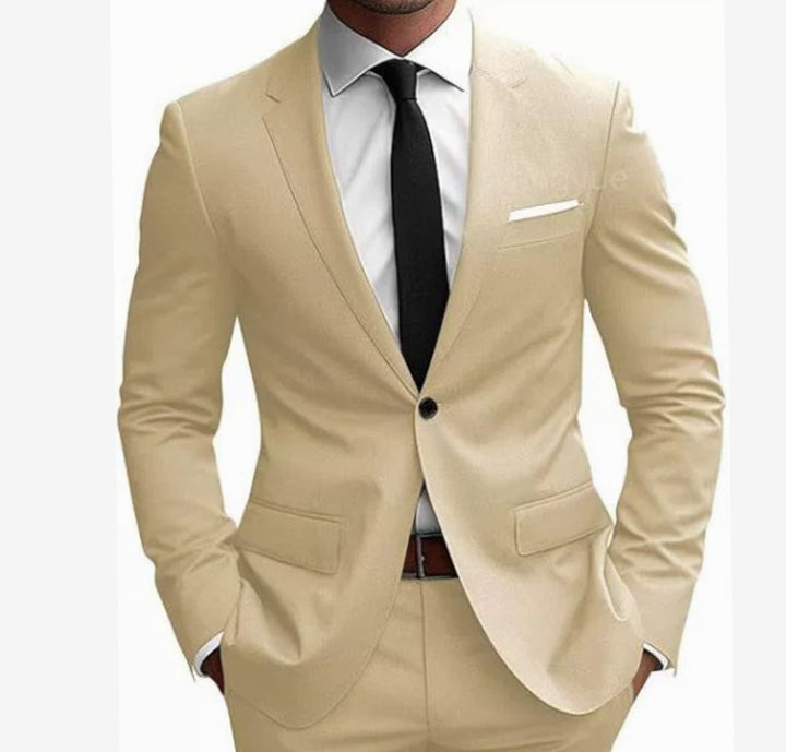 Herren Eleganter Slim Fit Anzug Zweiteiliger Frühjahrs Businessanzug - Beige