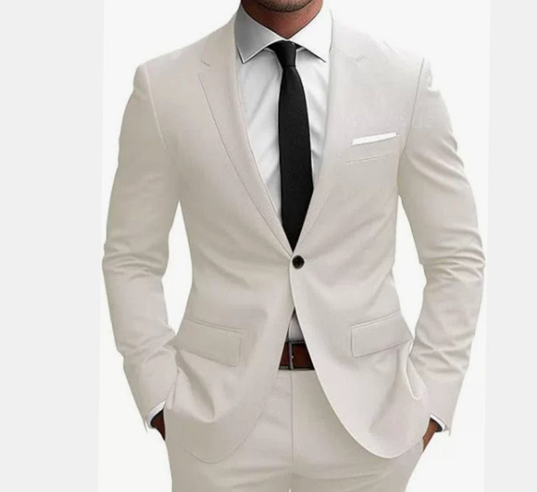 Herren Eleganter Slim Fit Anzug Zweiteiliger Frühjahrs Businessanzug - Creme