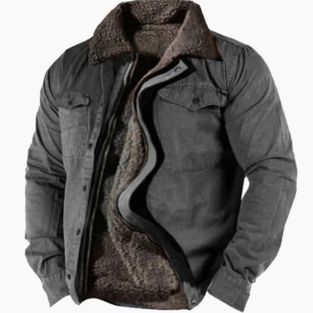 Herren Fleece-gefütterte Klassische Winter-Skijacke mit Reißverschluss - Grau