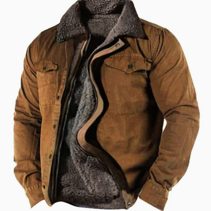 Herren Fleece-gefütterte Klassische Winter-Skijacke mit Reißverschluss - Braun