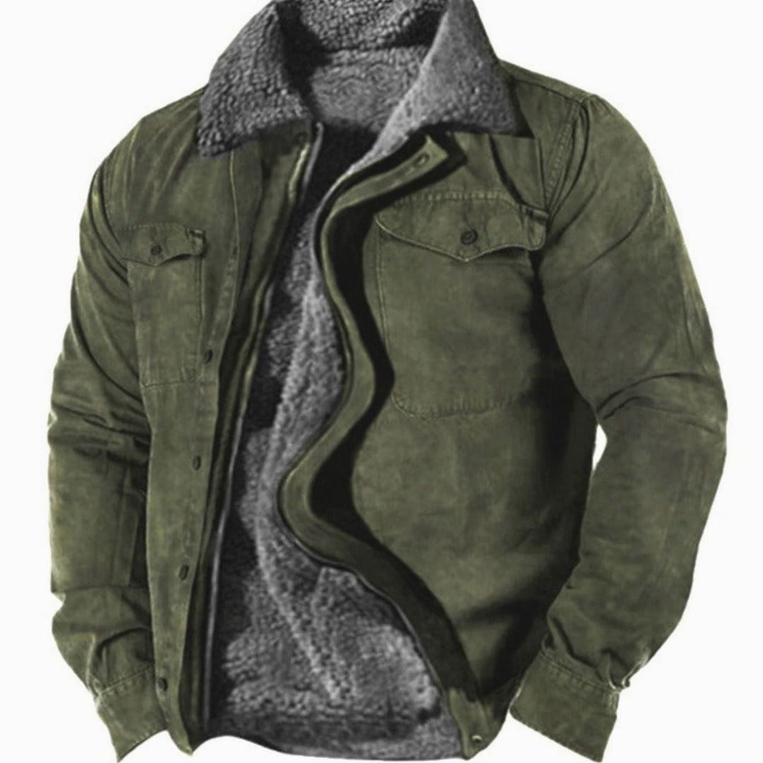 Herren Fleece-gefütterte Klassische Winter-Skijacke mit Reißverschluss - Grün