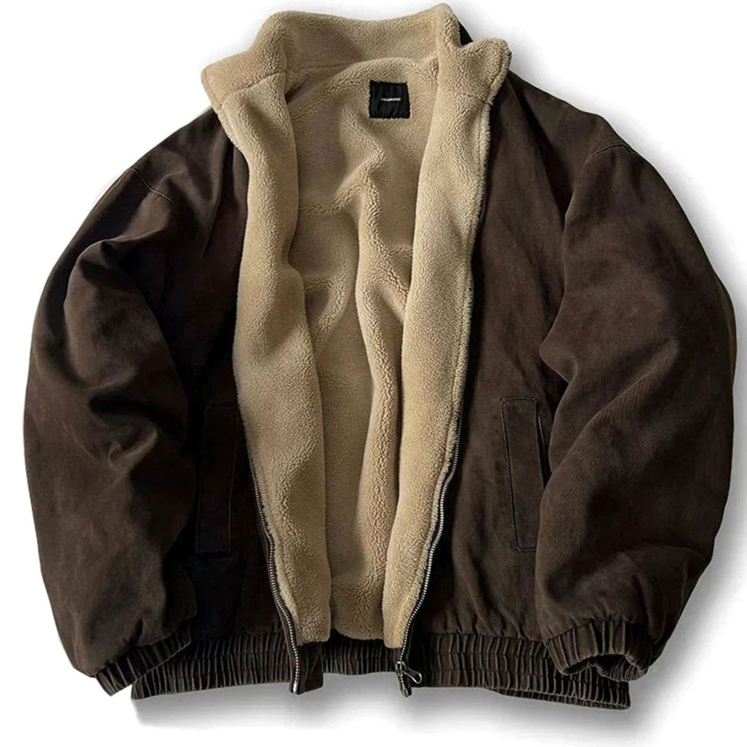 Herren Fleece-gefütterte Wattierte Reißverschluss-Winterjacke - Braun