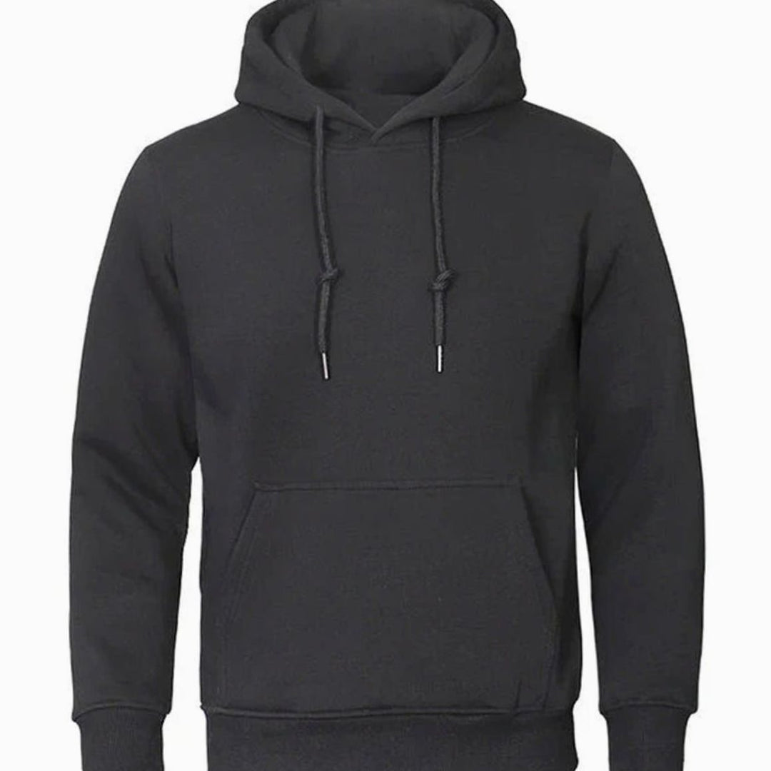 Herren Fleece Kapuzen-Sweatshirt mit Kordelzug und Känguru-Tasche - Schwarz