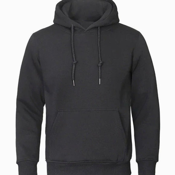 Herren Fleece Kapuzen-Sweatshirt mit Kordelzug und Känguru-Tasche - Schwarz