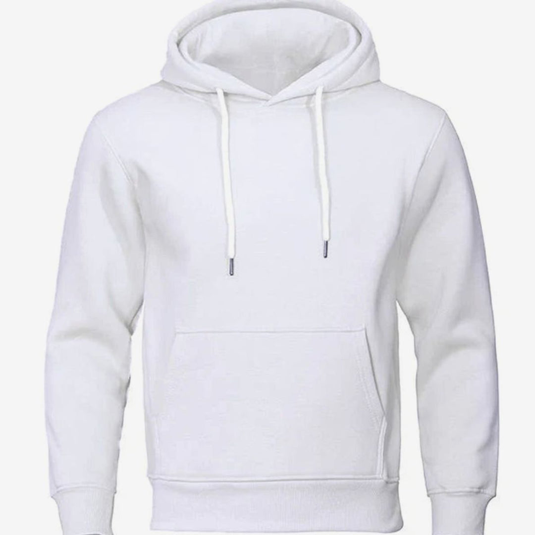 Herren Fleece Kapuzen-Sweatshirt mit Kordelzug und Känguru-Tasche - Weiß