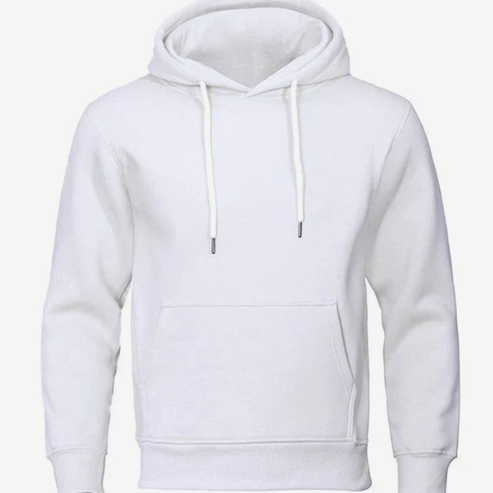 Herren Fleece Kapuzen-Sweatshirt mit Kordelzug und Känguru-Tasche - Weiß