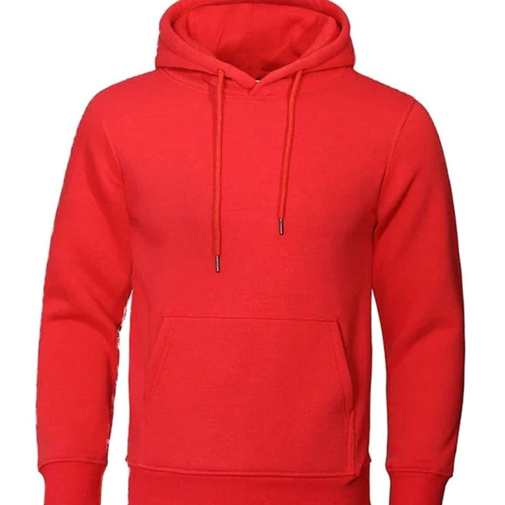 Herren Fleece Kapuzen-Sweatshirt mit Kordelzug und Känguru-Tasche - Rot