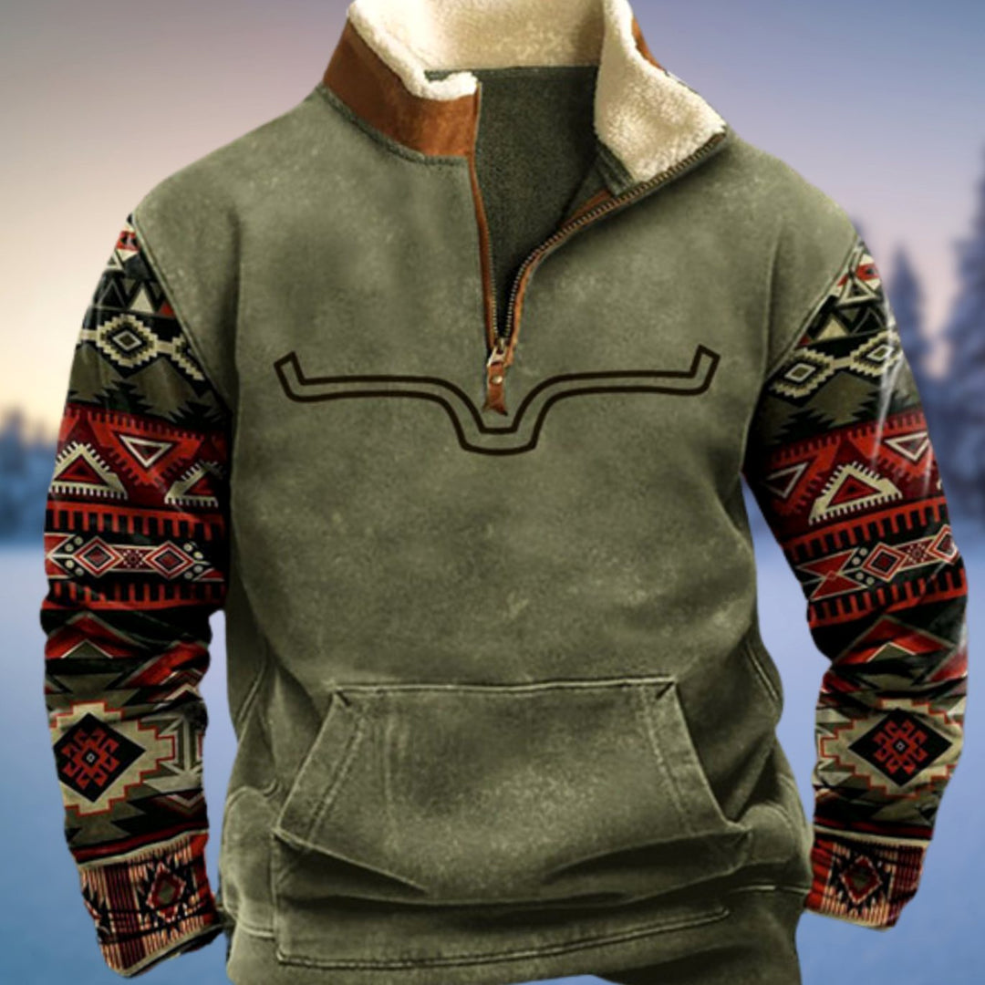 Herren Fleece-Sweatshirt mit Halb-Reißverschluss Aztekenmuster Stehkragen - Stil 1