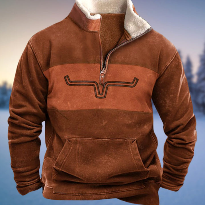Herren Fleece-Sweatshirt mit Halb-Reißverschluss Aztekenmuster Stehkragen - Stil 2
