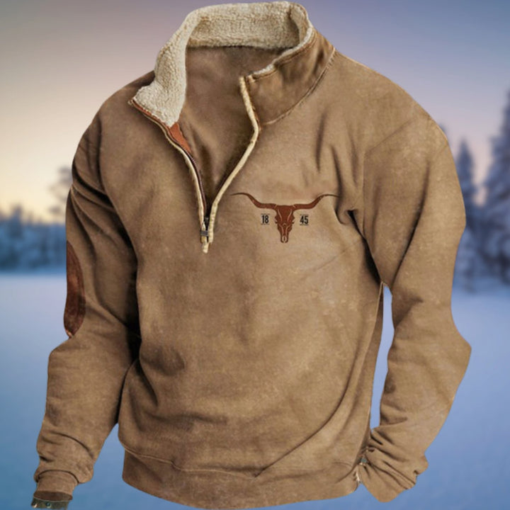 Herren Fleece-Sweatshirt mit Halb-Reißverschluss Aztekenmuster Stehkragen - Stil 3