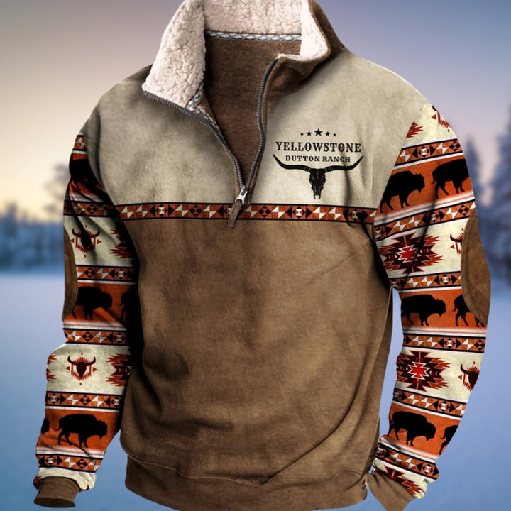 Herren Fleece-Sweatshirt mit Halb-Reißverschluss Aztekenmuster Stehkragen - Stil 4