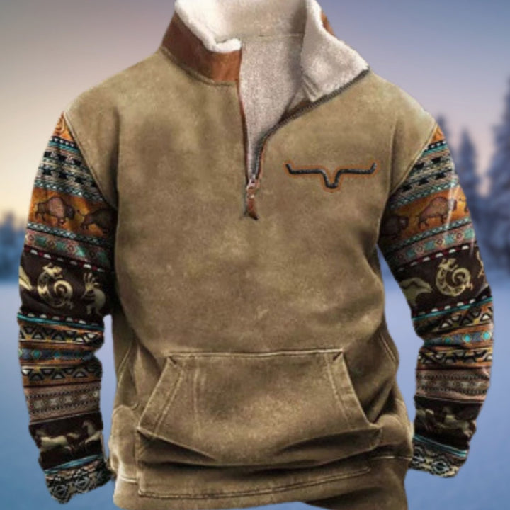 Herren Fleece-Sweatshirt mit Halb-Reißverschluss Aztekenmuster Stehkragen - Stil 5