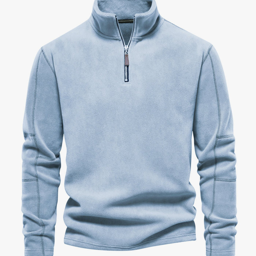 Herren Fleece-Sweatshirt mit Viertelreißverschluss am Kragen - Blau