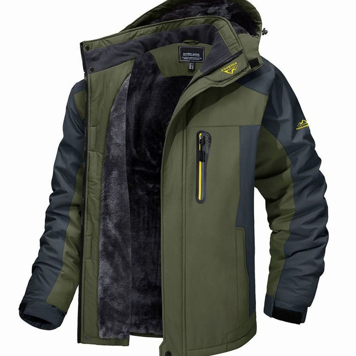 Herren Fleecegefütterte Winterjacke mit Reißverschluss Kapuze Outdoor - Grün
