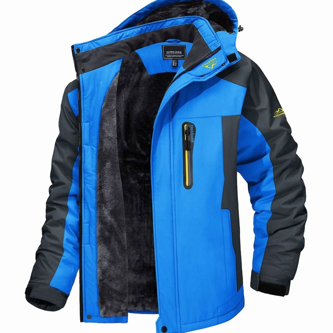 Herren Fleecegefütterte Winterjacke mit Reißverschluss Kapuze Outdoor - Blau
