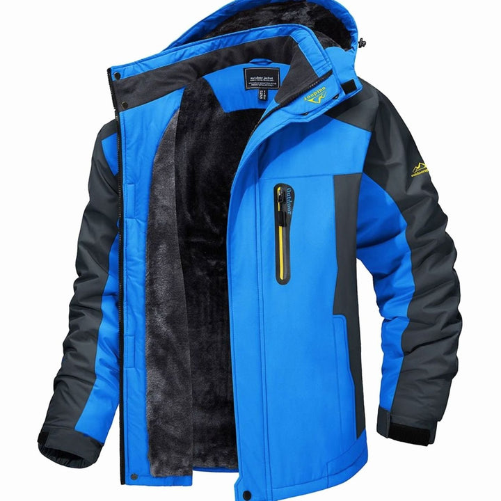 Herren Fleecegefütterte Winterjacke mit Reißverschluss Kapuze Outdoor - Blau
