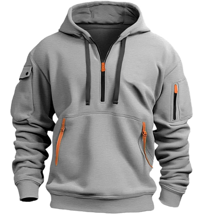 Herren Freizeit-Hoodie mit Reißverschluss-Taschen Viertelreißverschluss - Hellgrau