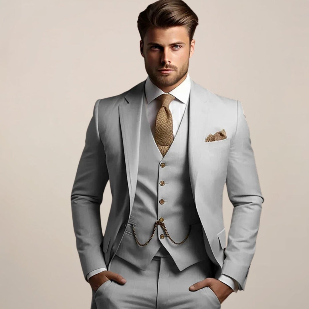 Herren Frühjahrsformeller Drei-Teile-Anzug Slim-Fit Hochzeitsanzug - Grau