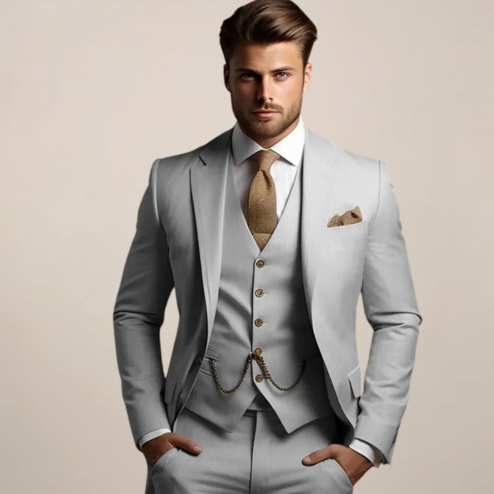 Herren Frühjahrsformeller Drei-Teile-Anzug Slim-Fit Hochzeitsanzug - Grau