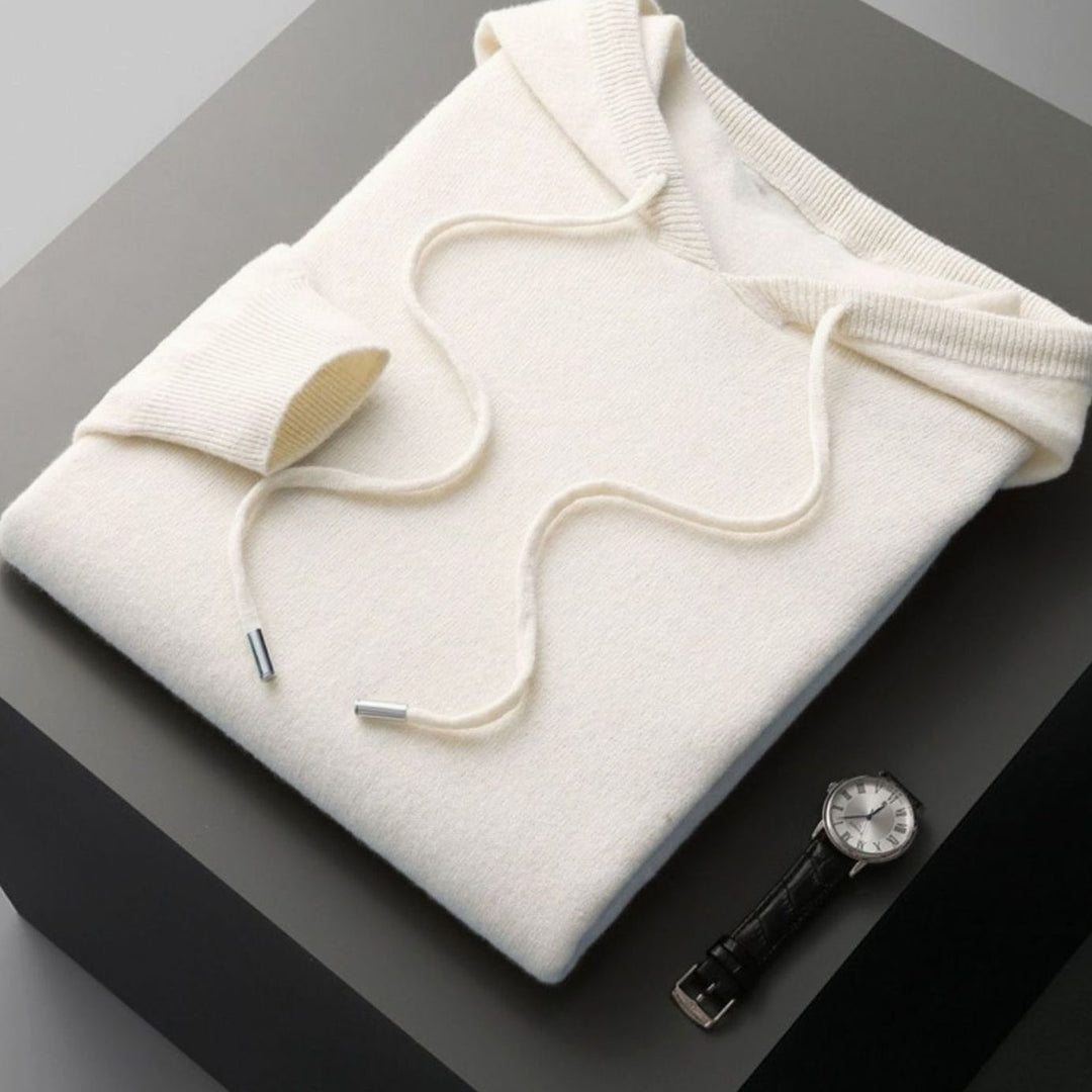 Herren Frühlings Kaschmir-Kapuzenpullover Leichter Strick-Hoodie - Weiß