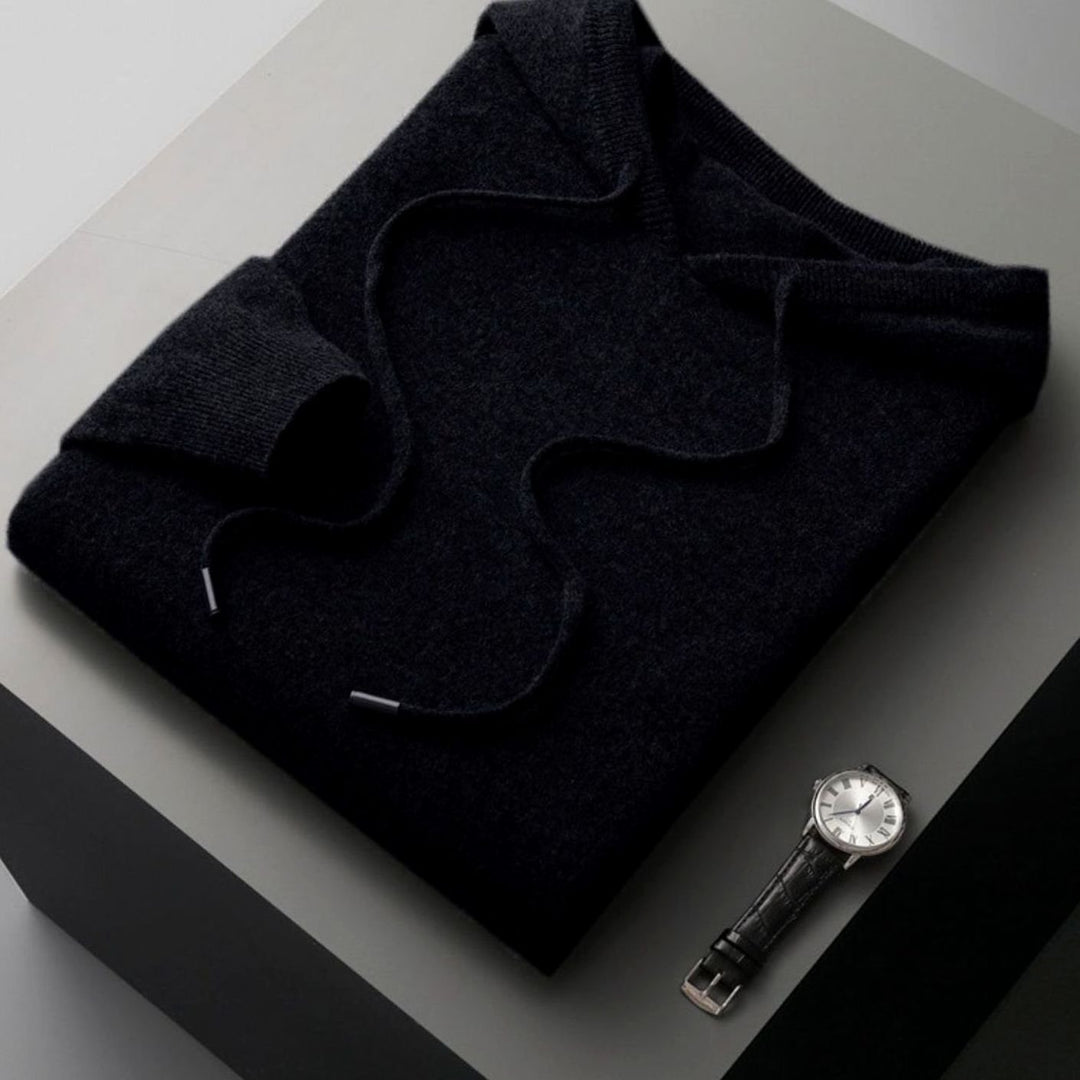 Herren Frühlings Kaschmir-Kapuzenpullover Leichter Strick-Hoodie - Schwarz