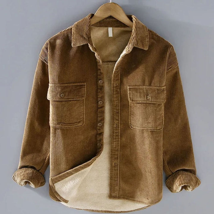 Herren Gefütterte Cord-Overshirt-Jacke mit Knopfleiste - Khaki
