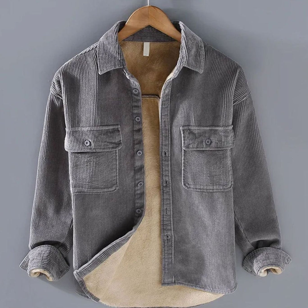 Herren Gefütterte Cord-Overshirt-Jacke mit Knopfleiste - Grau