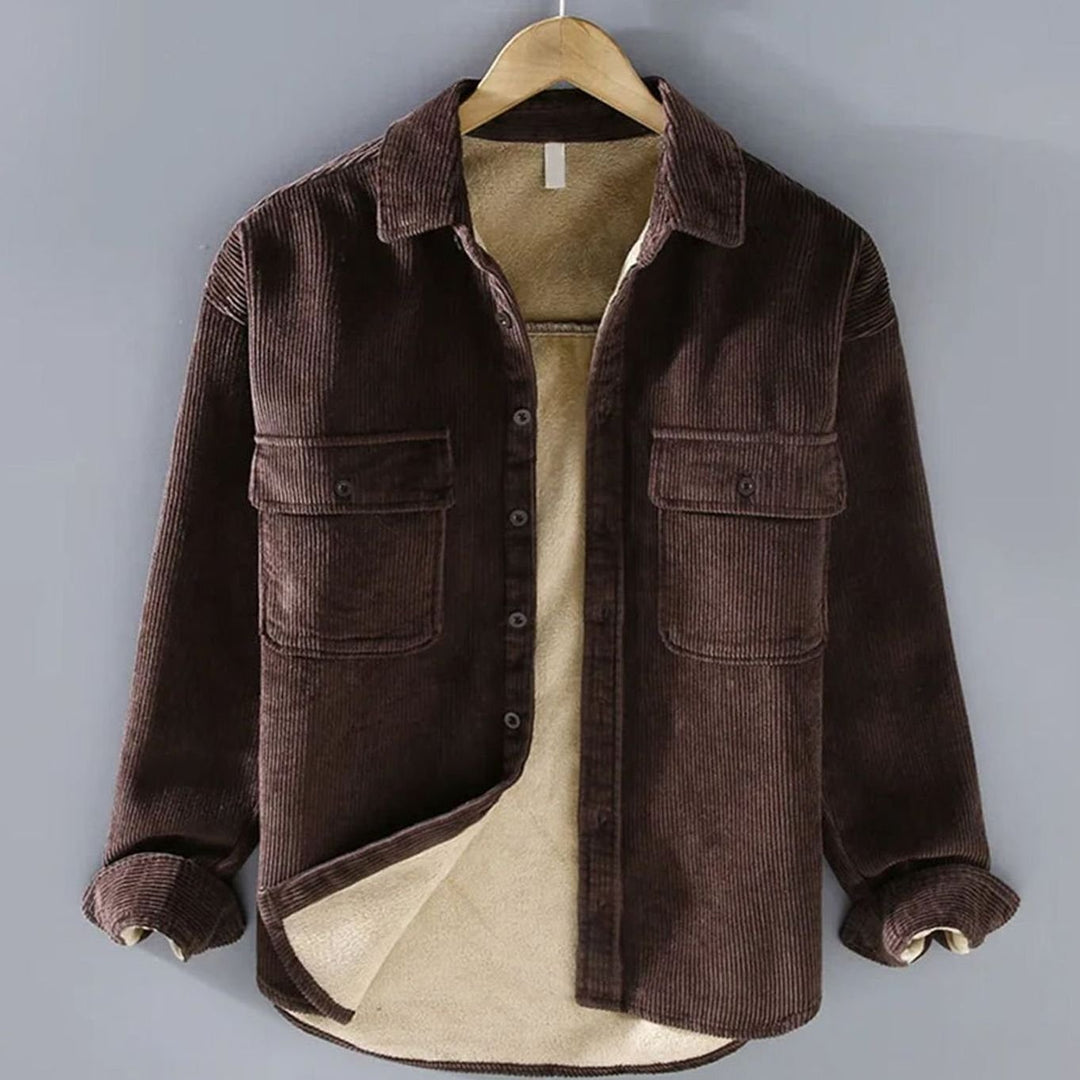 Herren Gefütterte Cord-Overshirt-Jacke mit Knopfleiste - Braun
