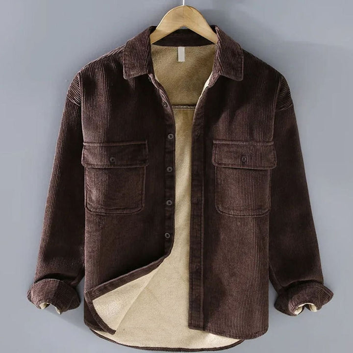 Herren Gefütterte Cord-Overshirt-Jacke mit Knopfleiste - Braun