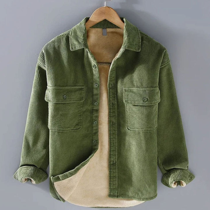 Herren Gefütterte Cord-Overshirt-Jacke mit Knopfleiste - Grün