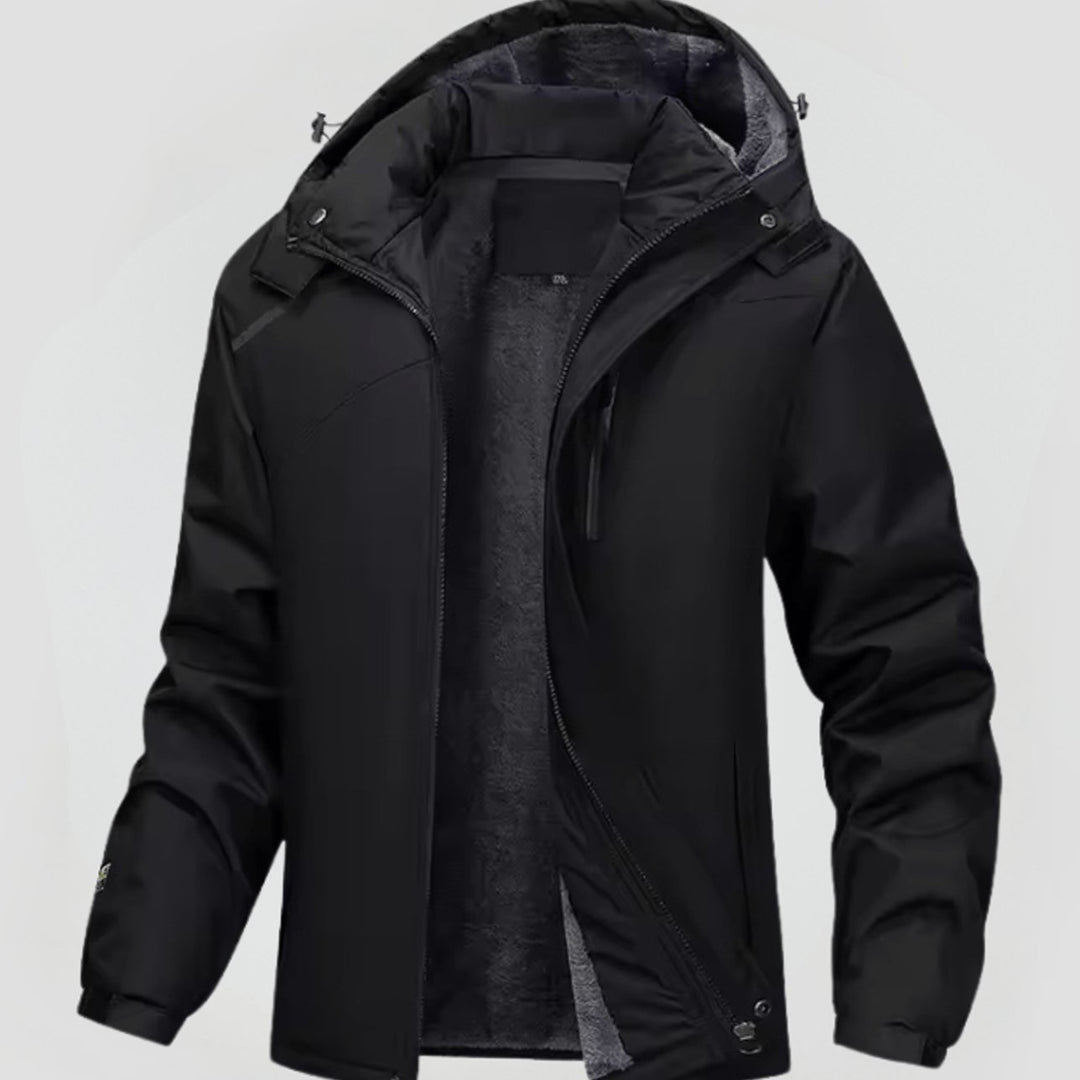 Herren Gefütterte Kapuzenjacke mit Reißverschluss für den Winter - Schwarz