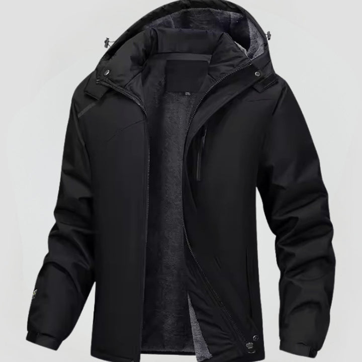 Herren Gefütterte Kapuzenjacke mit Reißverschluss für den Winter - Schwarz