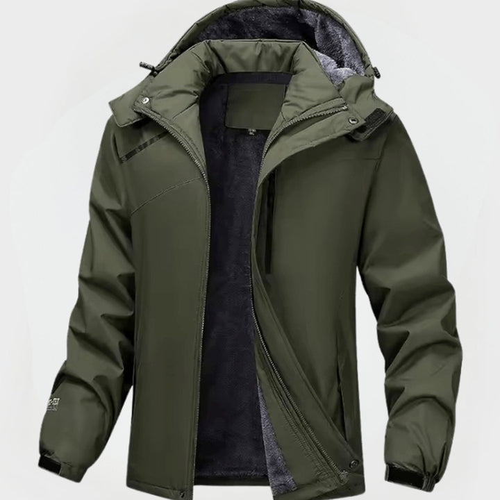 Herren Gefütterte Kapuzenjacke mit Reißverschluss für den Winter - Grün