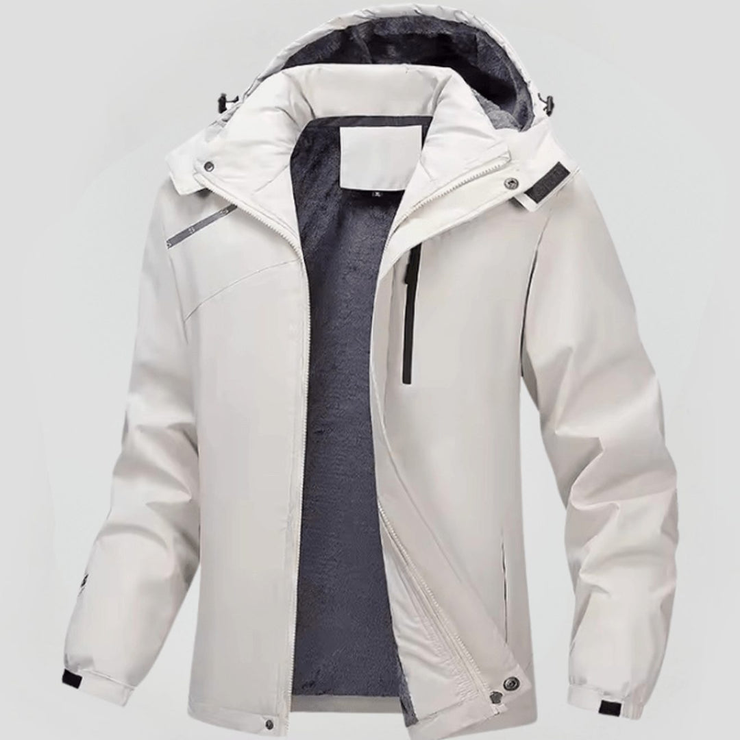 Herren Gefütterte Kapuzenjacke mit Reißverschluss für den Winter - Weiß