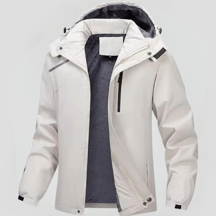 Herren Gefütterte Kapuzenjacke mit Reißverschluss für den Winter - Weiß