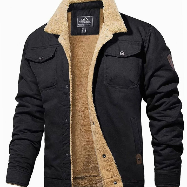 Herren Gefütterte Outdoor-Jacke mit Knopfleiste Sherpa-Futter