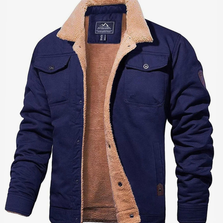 Herren Gefütterte Outdoor-Jacke mit Knopfleiste Sherpa-Futter