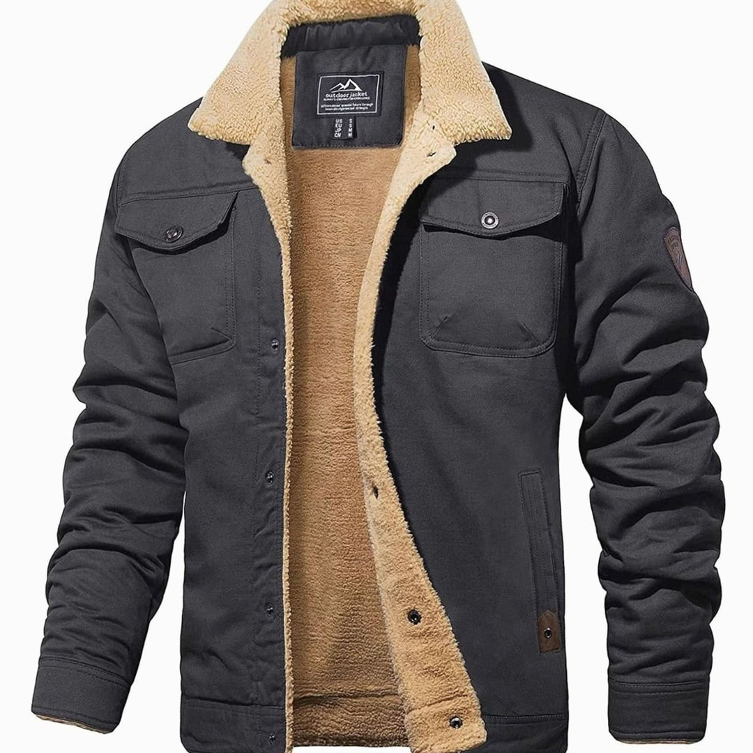 Herren Gefütterte Outdoor-Jacke mit Knopfleiste Sherpa-Futter