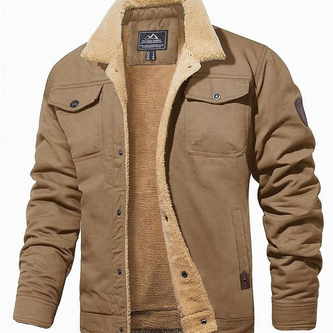 Herren Gefütterte Outdoor-Jacke mit Knopfleiste Sherpa-Futter