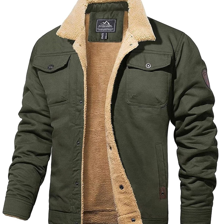 Herren Gefütterte Outdoor-Jacke mit Knopfleiste Sherpa-Futter