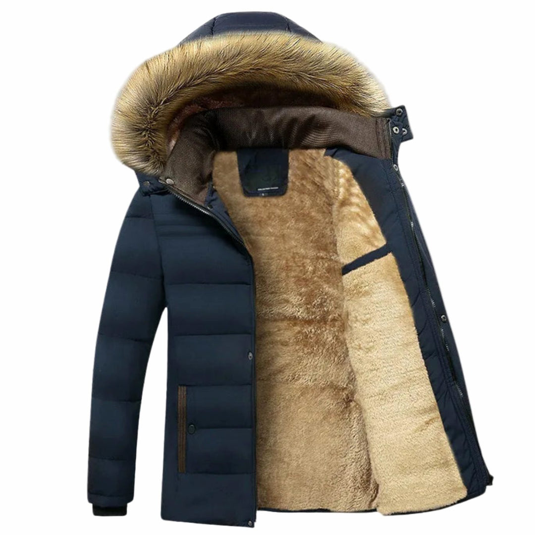 Herren Gefütterte Winterjacke mit Kapuze und Fellfutter - Blau