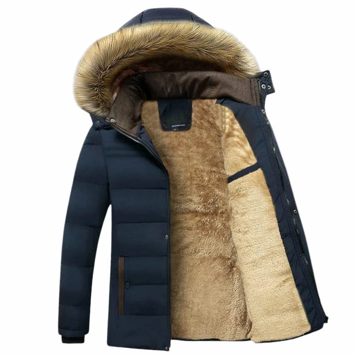 Herren Gefütterte Winterjacke mit Kapuze und Fellfutter - Blau