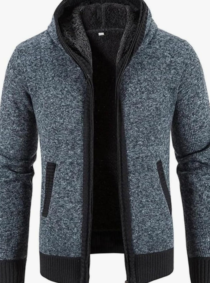 Herren Gefütterter Strick-Hoodie mit Reißverschluss und Streifen - Einfarbig Blau