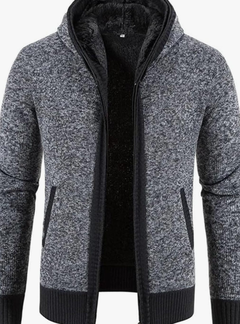 Herren Gefütterter Strick-Hoodie mit Reißverschluss und Streifen - Einfarbig Grau