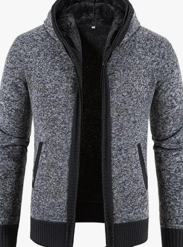 Herren Gefütterter Strick-Hoodie mit Reißverschluss und Streifen - Einfarbig Grau